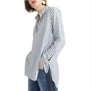 J Crew Striped Collared Tie Sleeve Popover Top XS